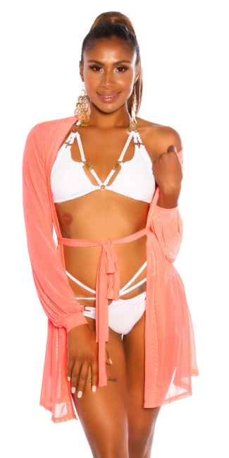 long sleeved cover-up with belt Coral